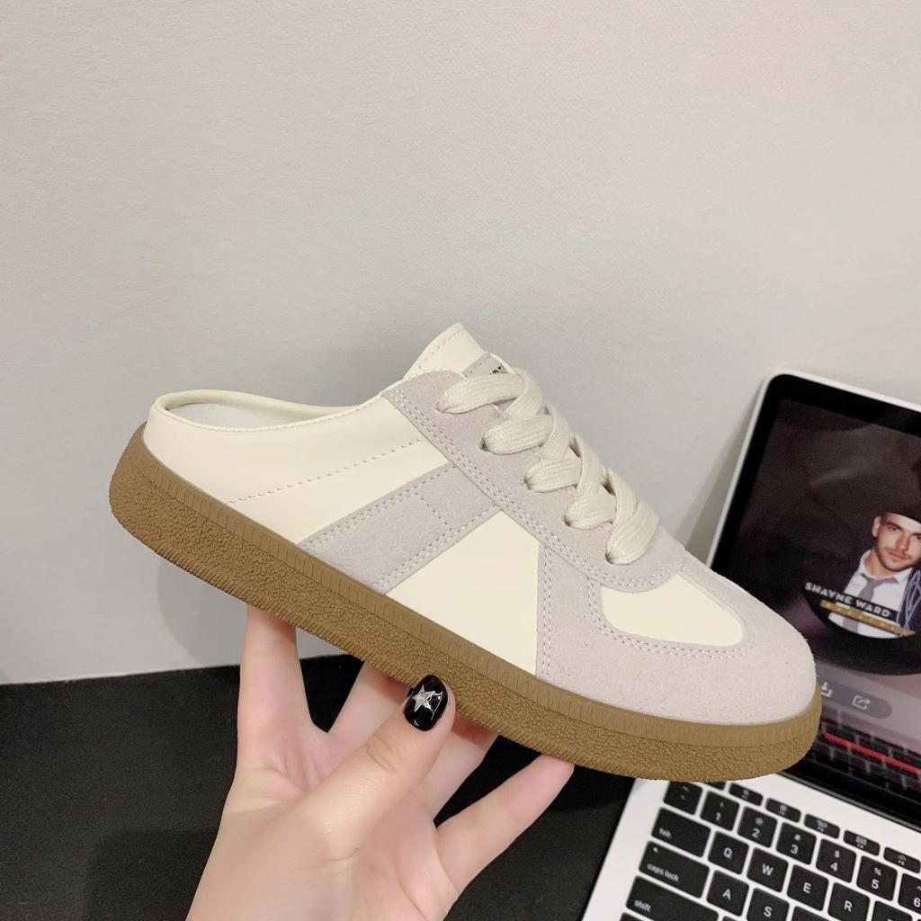 Lightweight Platform German Training Shoes 2025 Spring and Summer New Versatile Lace-up Board Shoes Little White Shoes Lazy Half Tray
