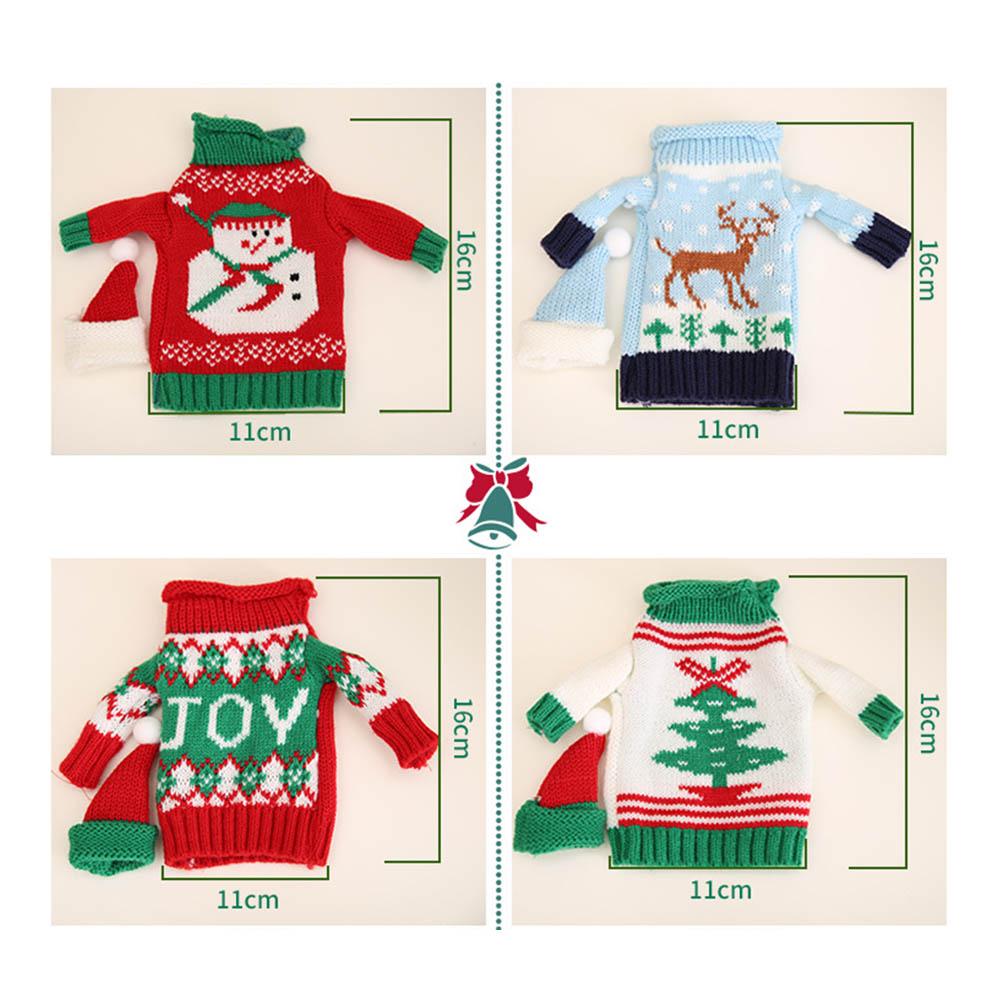 4ks Vánoční obal na láhev Ručně pletený Kreslený Dekorativní Svetr na láhev na víno pro Párty Domov