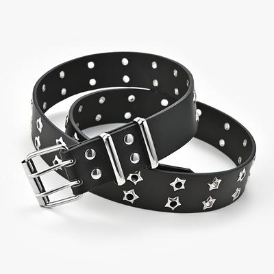 Ceinture femme rivetée œil étoile, double rangée de boucle aiguille, ceinture homme tendance en cuir PU, style hip-hop punk rock, ceinture jean