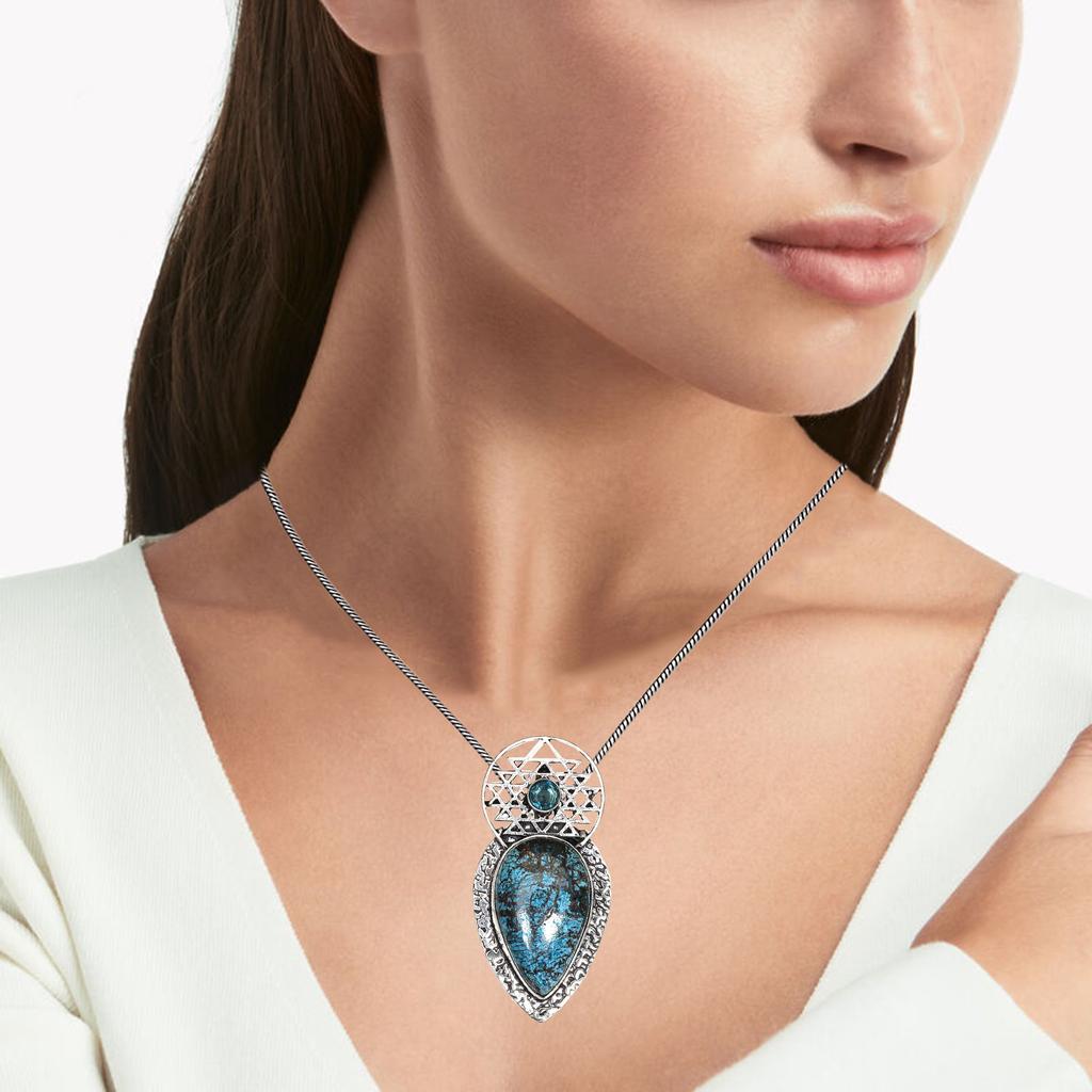 Azurite Necklace Malachite Silver  Gifted Pendant Gemstone Jewelry