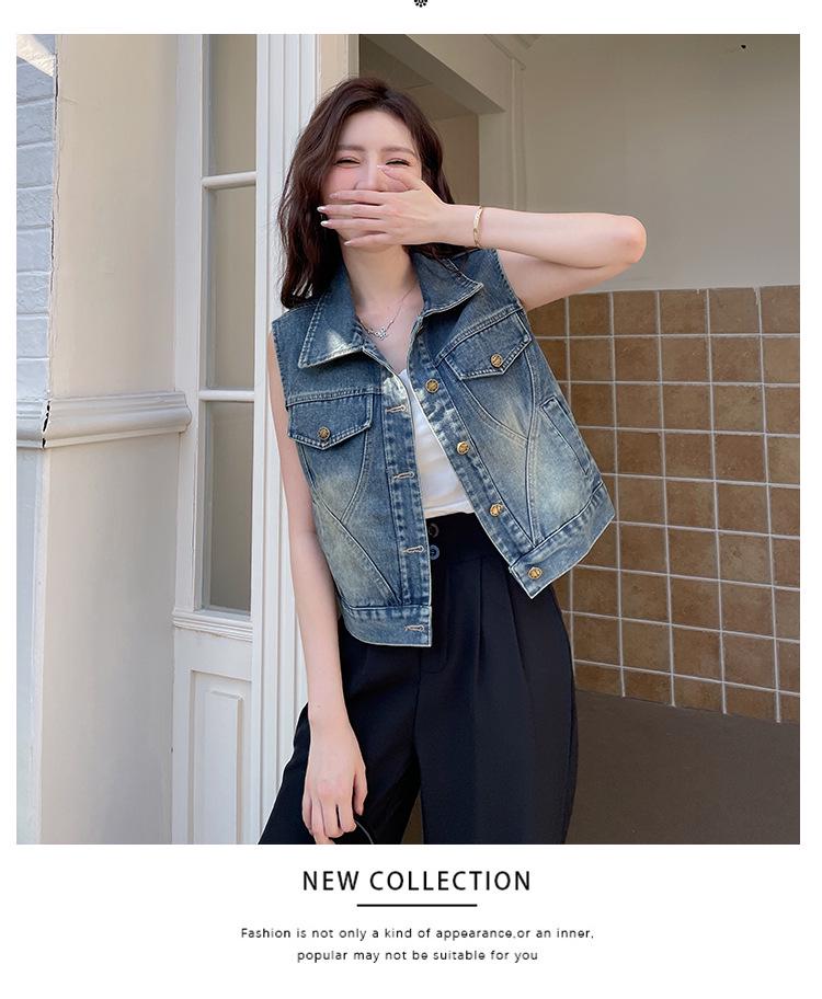 European Style Soft Denim Ribbon Vest Top for Women