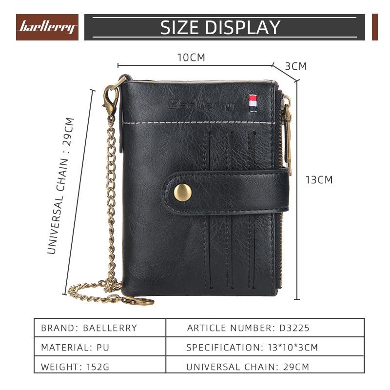 Baellerry Men Vintage Short Wallet Classic Design Zipper Card Holder Purse Waist Chain Wallets