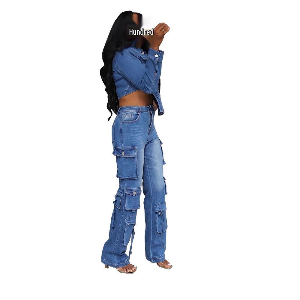 European & American Women's Casual Washed Denim Set