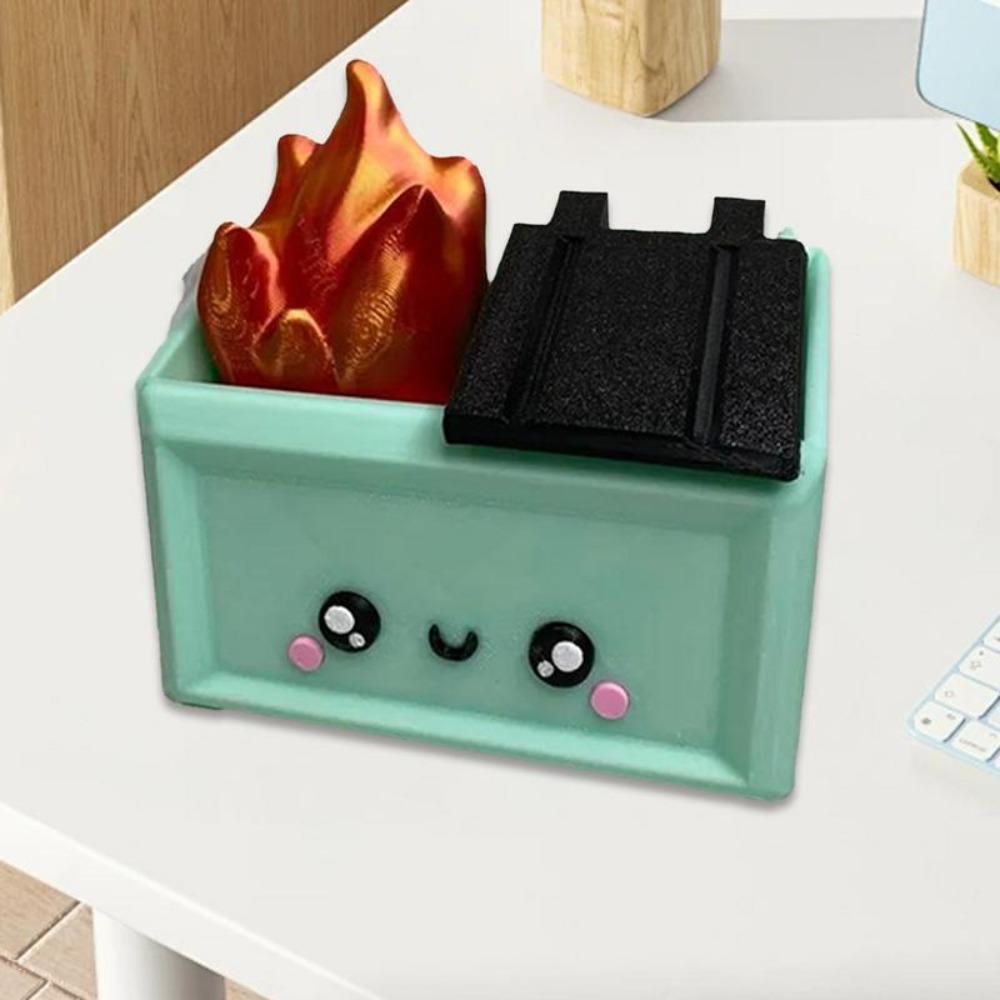 New Desk Decoration 3D Printed Dumpster Plastic Gift Dumpster Fire Ornament Fire Desk Figurine Bedside Shelf