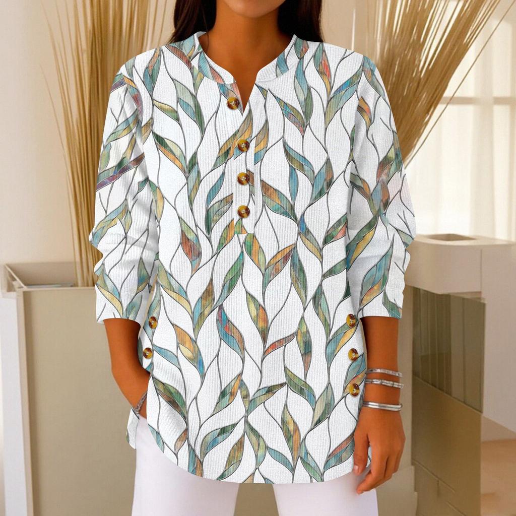 Damen Modisches Knopfkragen Langarm Weihnachtsdruck Pullover Top