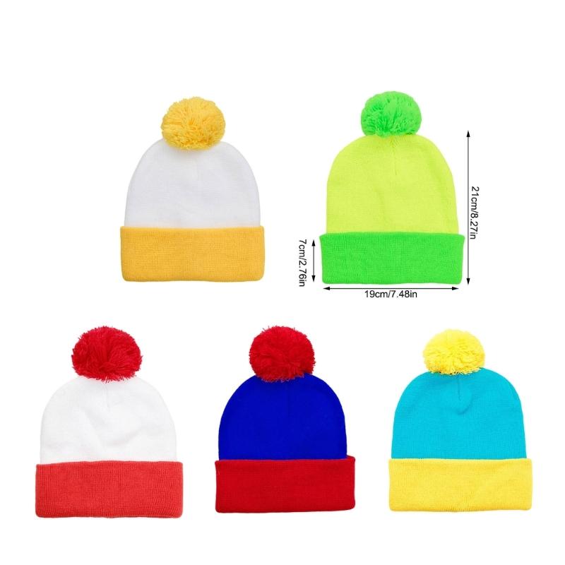 Soft Knitted Hat Color Contrast Stretchy Pullover Hat for Holiday Celebration Family Gathering Photography Pompoms Hat