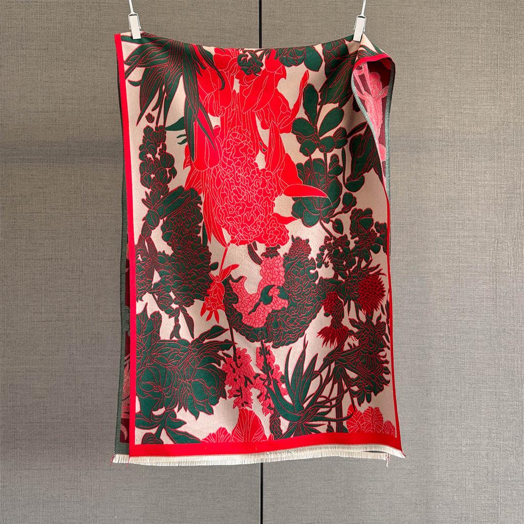 Autumn new plant flower jacquard scarf women's thickened warm multi-functional scarf with decorative shawl