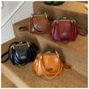Vintage Kiss Lock Crossbody Bag PU Leather Solid Color Small Handbag Large Capacity Shoulder Bag