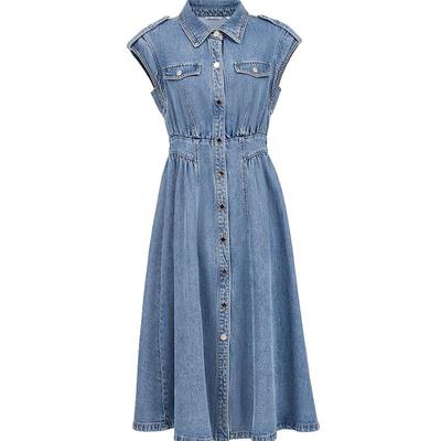 Women's 2025 Summer Shoulder Panel A-line Mid-length Denim Dress