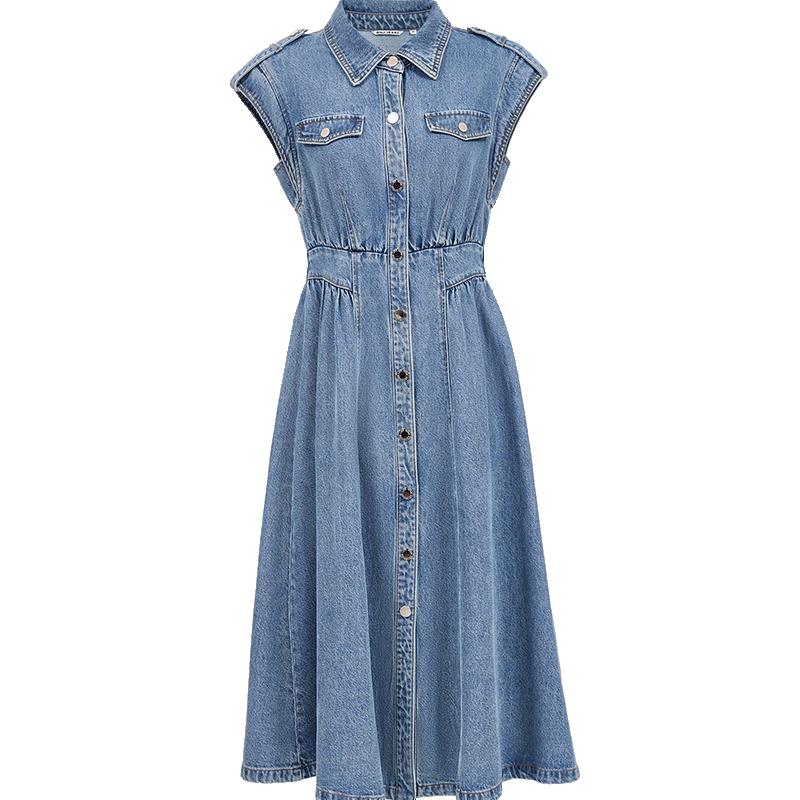 ONLY Women's 2025 Summer Shoulder Panel A-line Mid-length Denim Dress