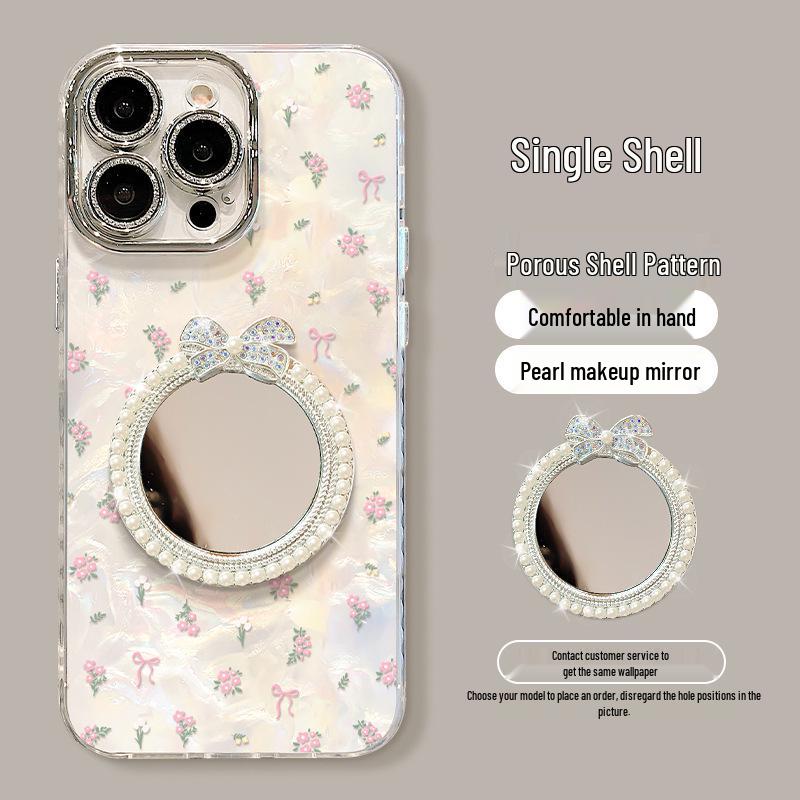

Floral Bow Mirror Phone Case for iPhone 17 Pro Max and 16–14, Light Luxury Feminine Design iPhone 14