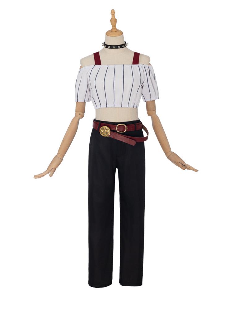 Jujutsu Kaisen Hoshikage Kira Off-Shoulder Cosplay Set: Cropped Top, Black Trousers, Belt & Accessories