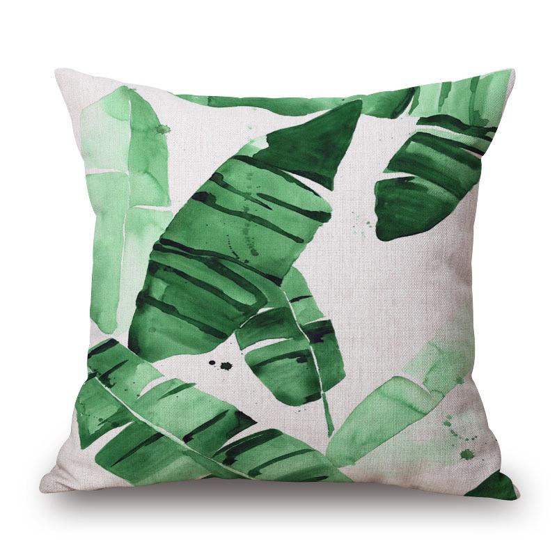 Luxuriöser Kissenbezug aus Baumwolle und Leinen mit grünen Blättern zur Dekoration von Sofa und Auto