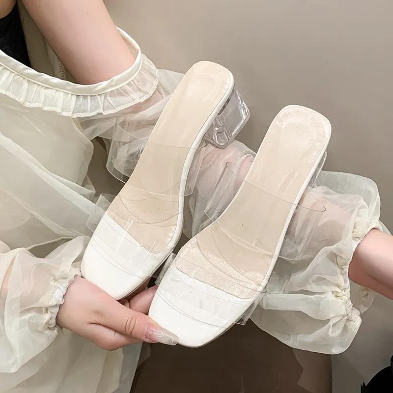 Fashion Summer Women Pumps Sandals PVC Jelly Slippers Open Toe High Heels Women Transparent Perspex Slippers Shoes Heel Clear Sandals
