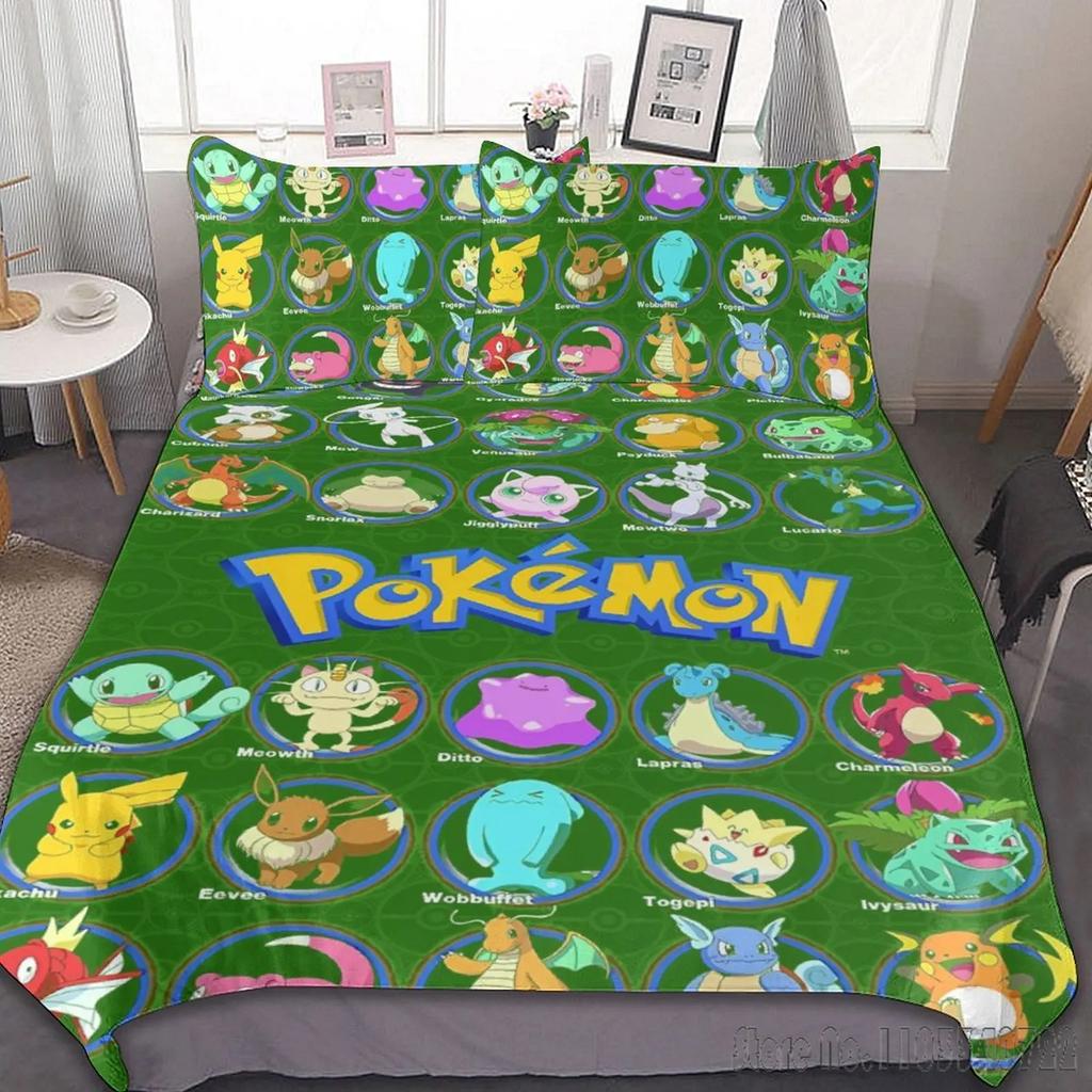 Anime Pokemon Pikachu Bedding Set Quilt Duvet Cover Comforter Bedclothes Twin Single King Kids Adult Gift