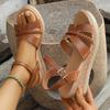 Fashion Brown Ankle Strap Wedge Sandals for Women Summer 2025 Lightweight Non Slip Beach Shoes Woman Braided Band Platform Roman Sandals