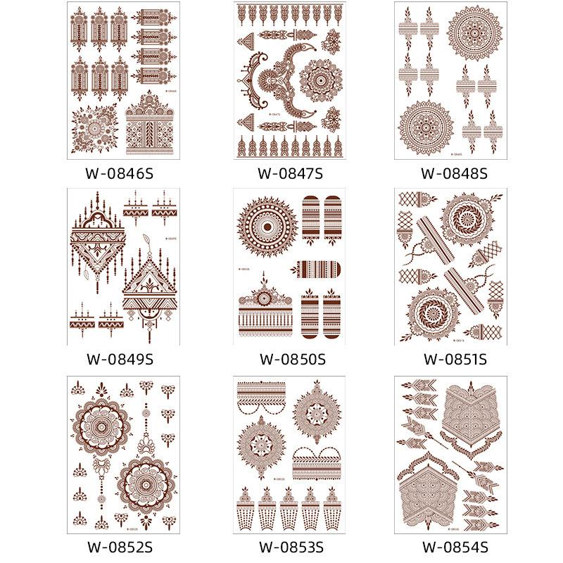 Brown Lace Tattoo Sticker Waterproof Henna Tattoo Wedding Temporary Tattoo Set Hannah