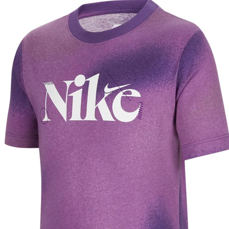 Nike Letter Print Round Neck Pullover Short Sleeve T-Shirt Kids Tops Purple FD3932-599