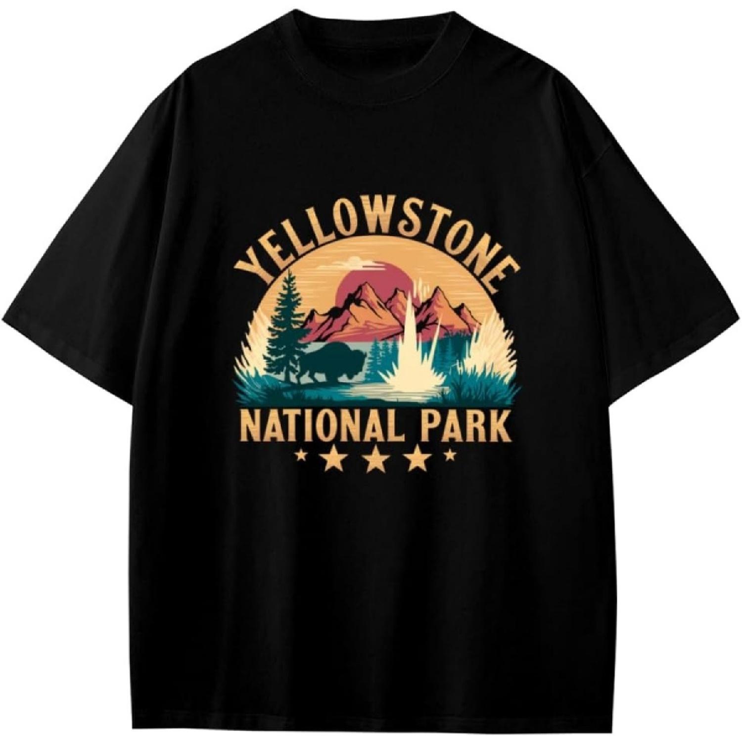 Retro Yellowstone National Park Wyoming Mountains Landscape Anime Cartoon Gift Girls Boys Teens T-Shirt XXXXXL разноцветный