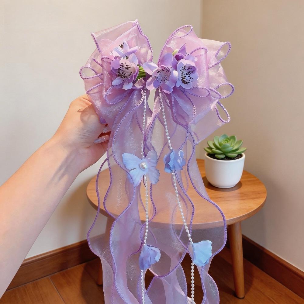 Pink Floral Bow Hair Clip Butterfly Tassel Princess Hair Accessories Cute Bow Barrettes Kid