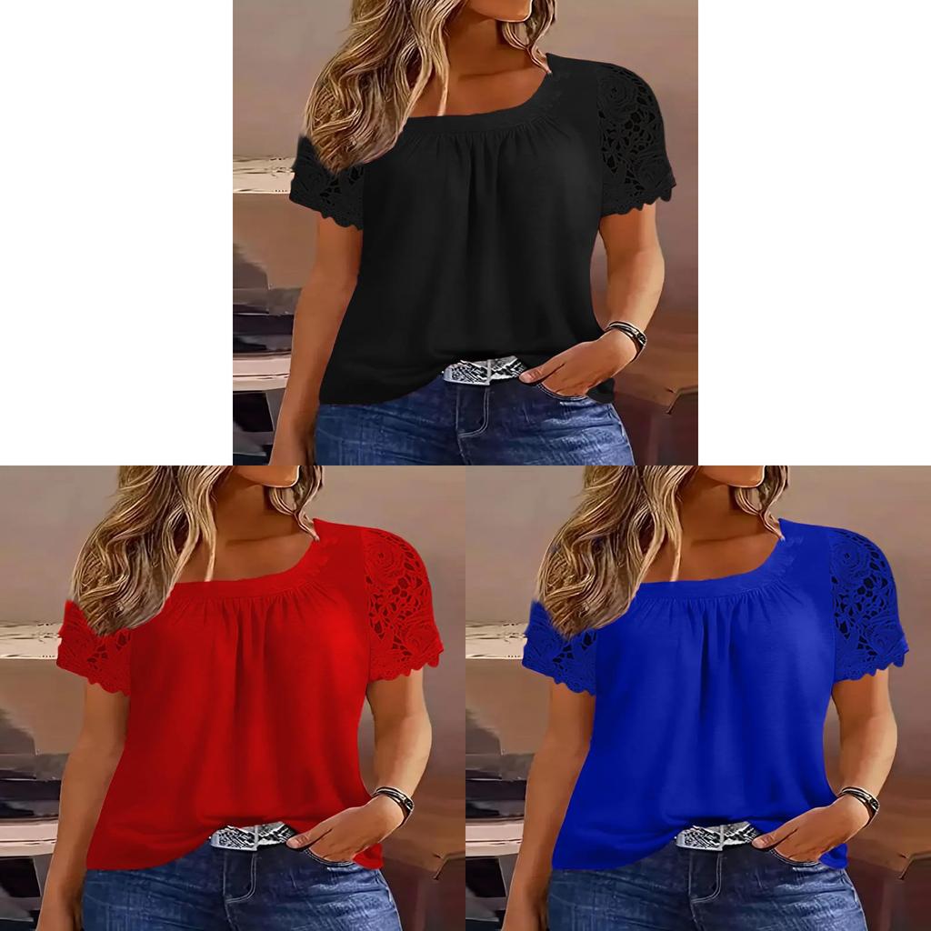 Camiseta Informal de Poliéster con Efecto 3D y Mangas Cortas para Mujer Verano