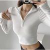 Cross-border Amazon Independent Station Europe and the United States 2025 Popular Long-sleeved Zipper Semi-open Neck Navel Versatile Slim T-shirt Wome