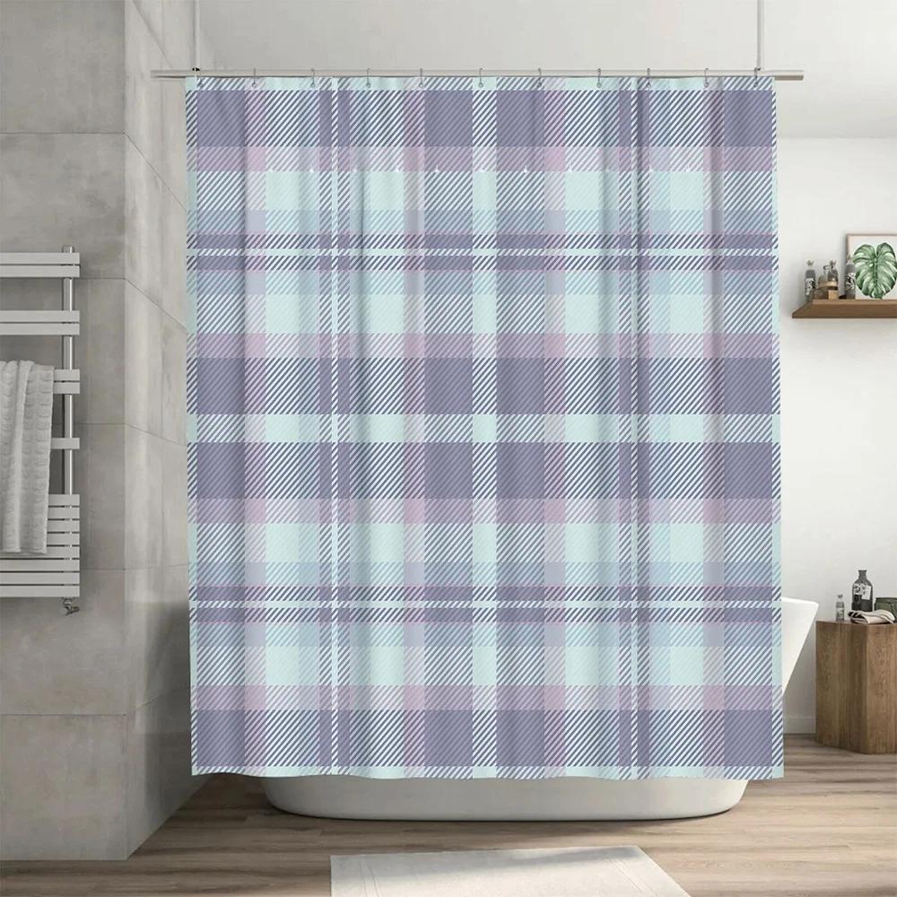 Modern Plaid Shower Curtain Waterproof Fabric Bath Decor for Home Decor