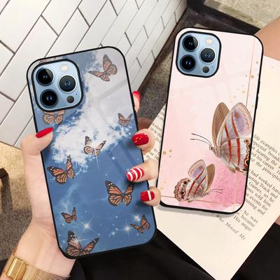 Butterfly Phone Case For Iphone 14 13 11 12 Pro Max Mini Xs Xr X 7 8 6s Plus Se 2022 Tempered Glass Back Cover Bumper Fundas