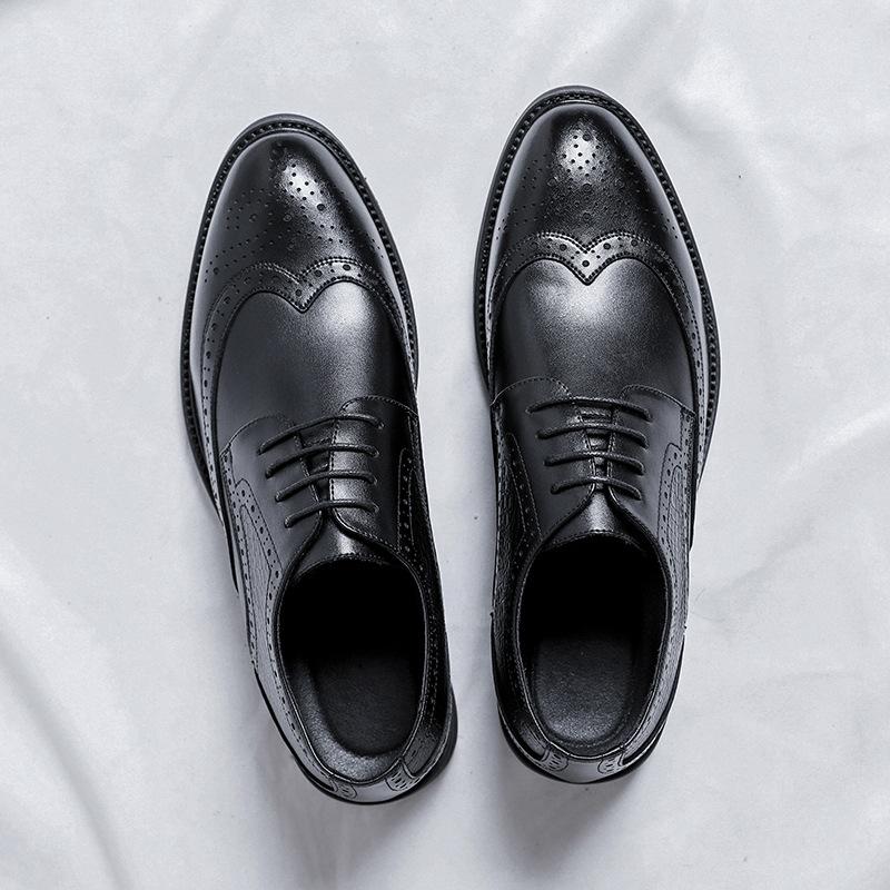 

Мужские кожаные туфли 2025 года, новые модные туфли Brock, деловые, деловые, кожаные, повседневные, высокие, 66782-R 44 чёрный