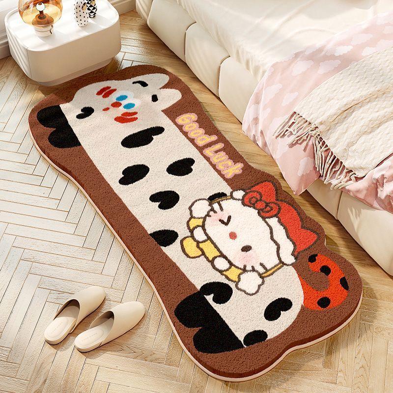 Cartoon Kitty Imitation Cashmere Anti-Slip Rug for Bedroom & Living Room