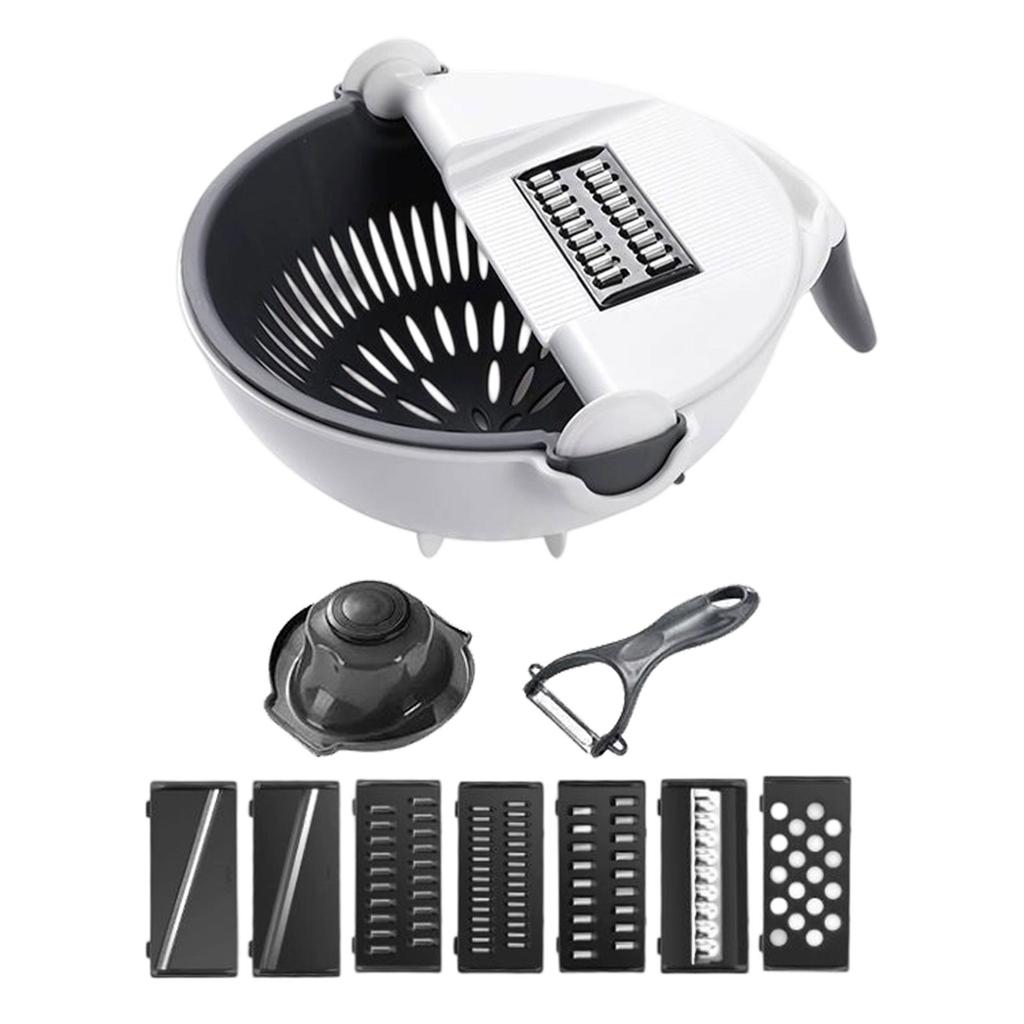 Multi Functional Vegetable Cutter with Removable Strainer Bowl and Interchangeable Blades for Slicing Dicing Grating and Peeling Kitchen Tool