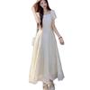 Square Neck Dress Women's Summer French High-end Feeling Super Good-looking, Beautiful, Unique and Beautiful Waist Temperament Medium and Long Dress