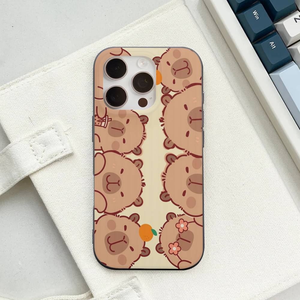 Cute Cartoon Capybara For iPhone 15 16 17 14 13 12 11 Pro Max 16E 16 Plus 17 Air Corrugated Shockproof Phone Cover