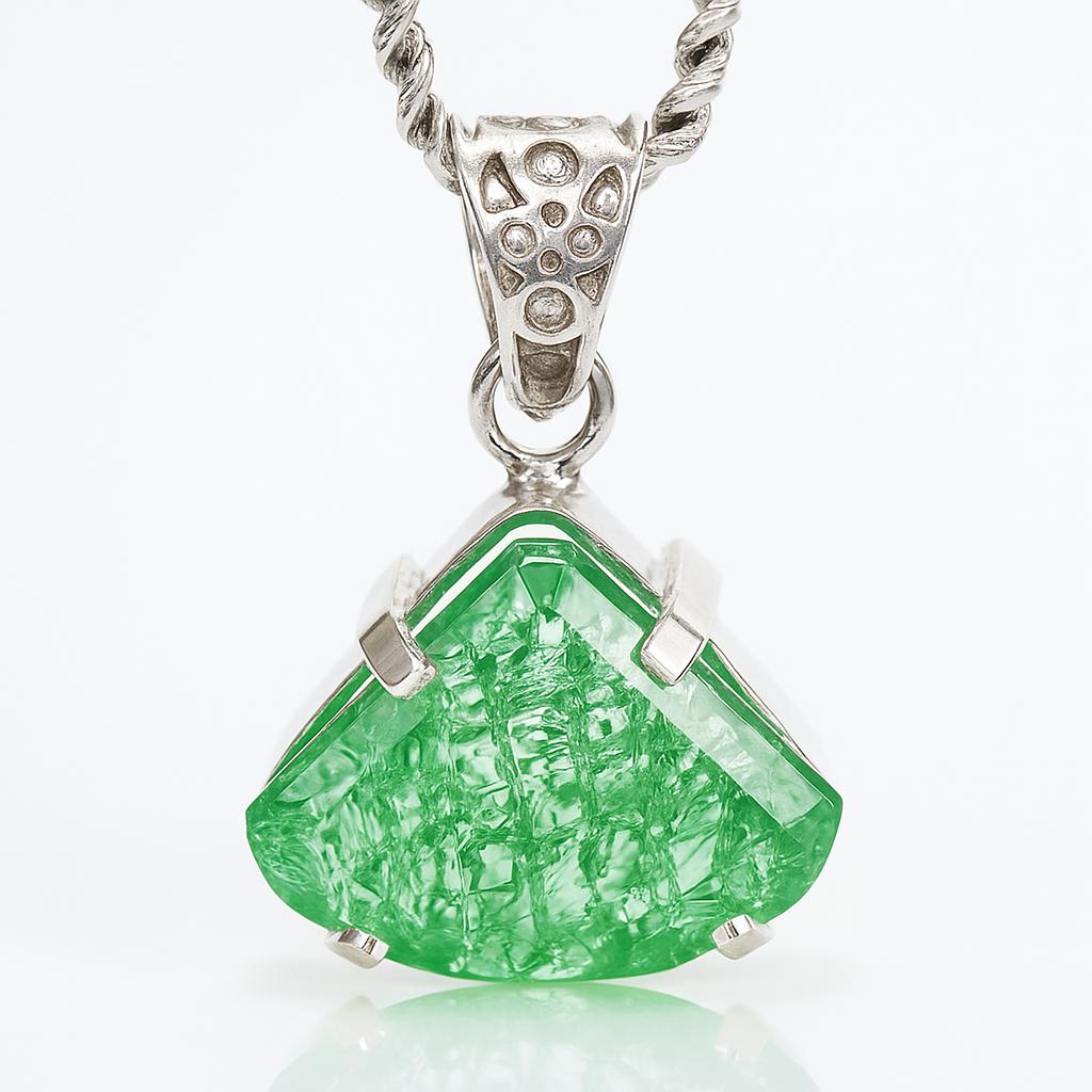 Natural Green Emerald 33.5 Ct CERTIFIED 925 Sterling Silver Fancy Cut Pendant AI-114-NS