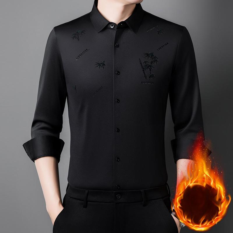 Nová zimní pánská sametově tlustá košile Business Seamless Shirt Bez žehlení Vysoká elasticita