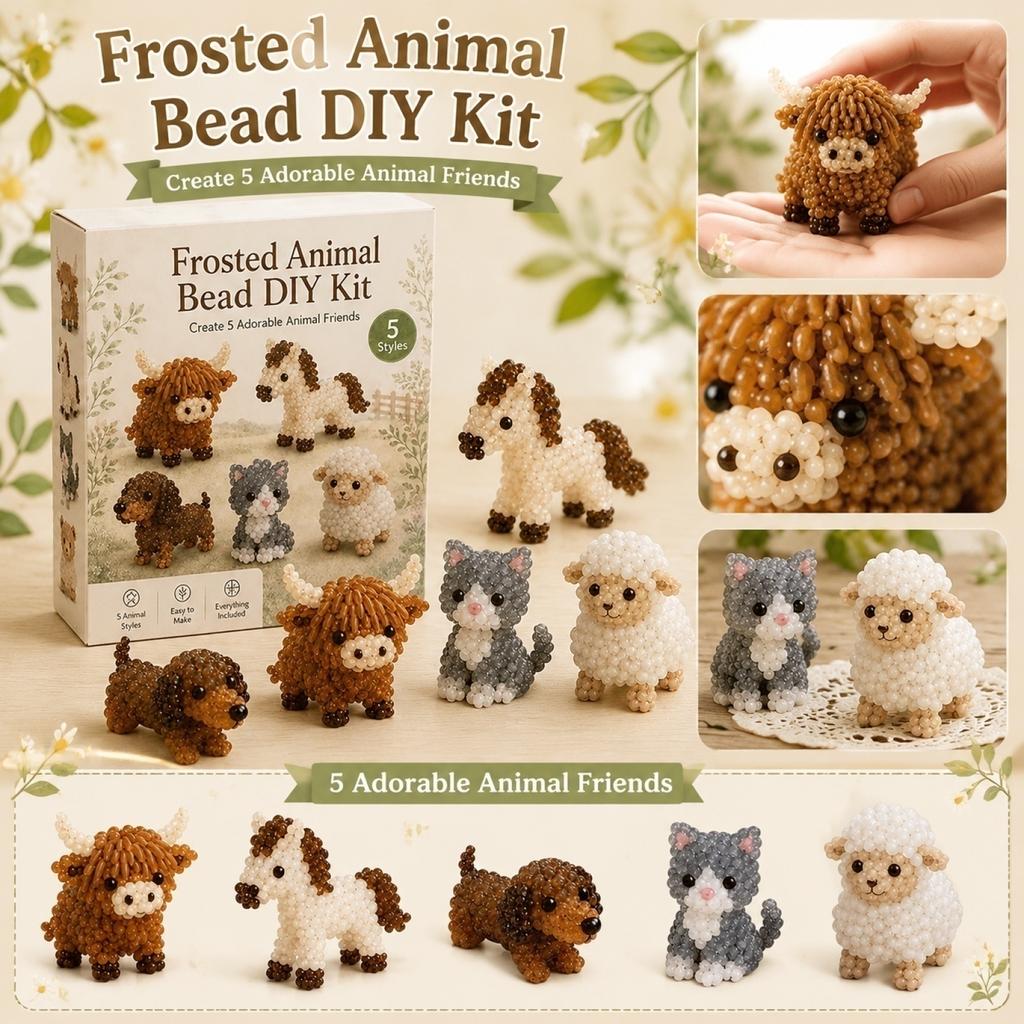 3D Beaded Frosted Animal DIY Kit Create Five Different Animal Figures with Beads and Accessories for Crafting and Decoration