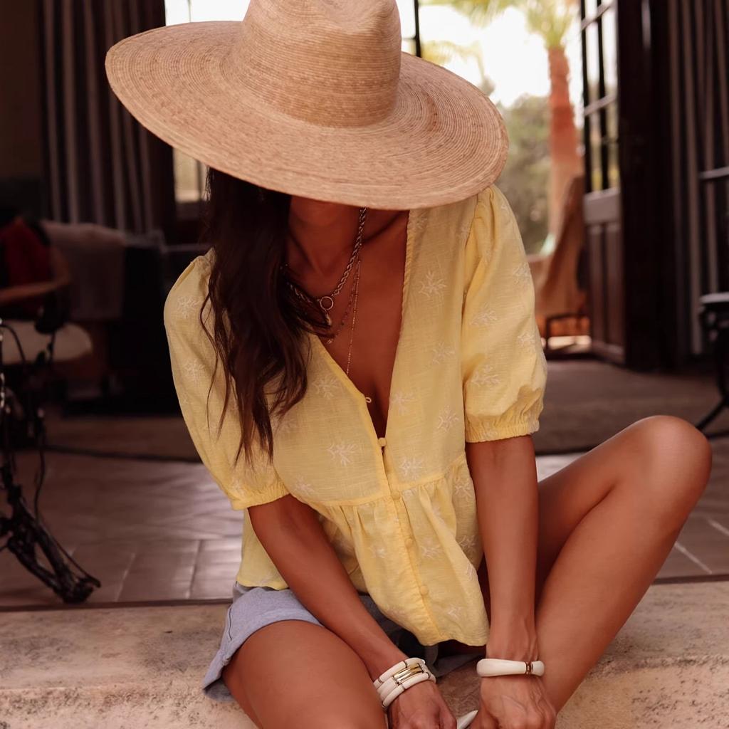 Spring Summer New Elegant Short Sleeve Women's Blouse Shirt for European American