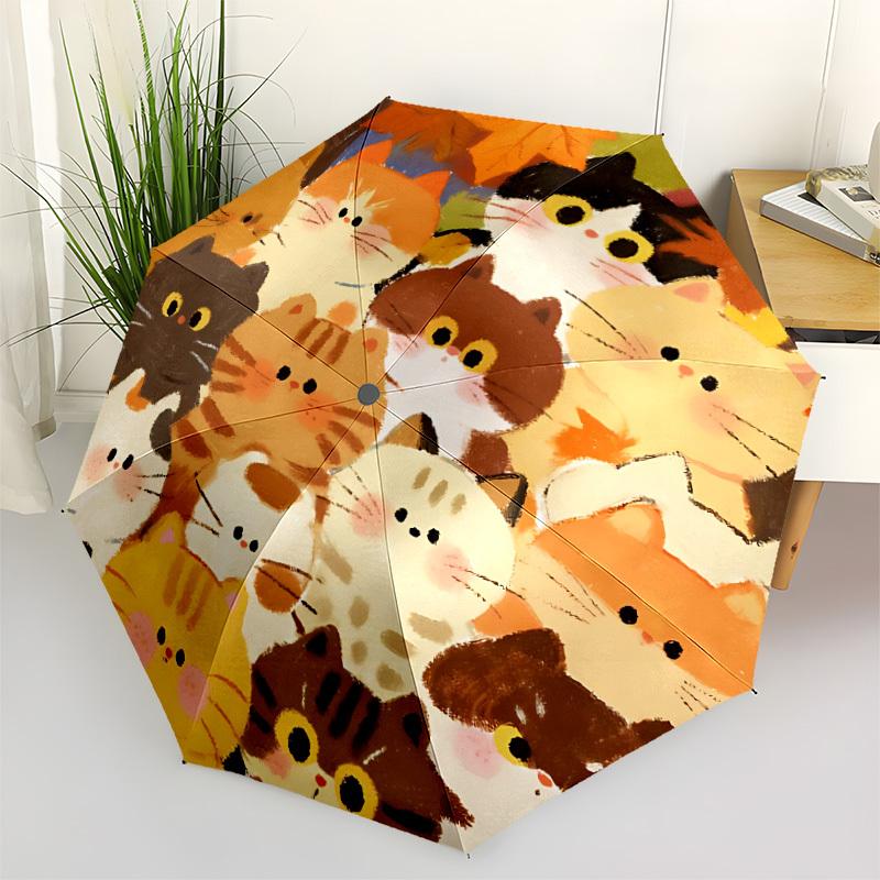 1pc Cat Autumn Automatic Folding Umbrella Portable Collapsible Umbrella for All Seasons, 8-Rib Durable Construction079