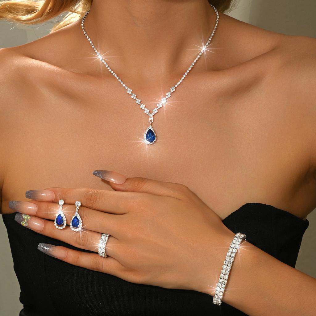 Brautschmuck Halskette Armband Set Strass Zirkon Hochzeitskleid Damen Hochzeitsaccessoires Premium Zweiteiliges Set