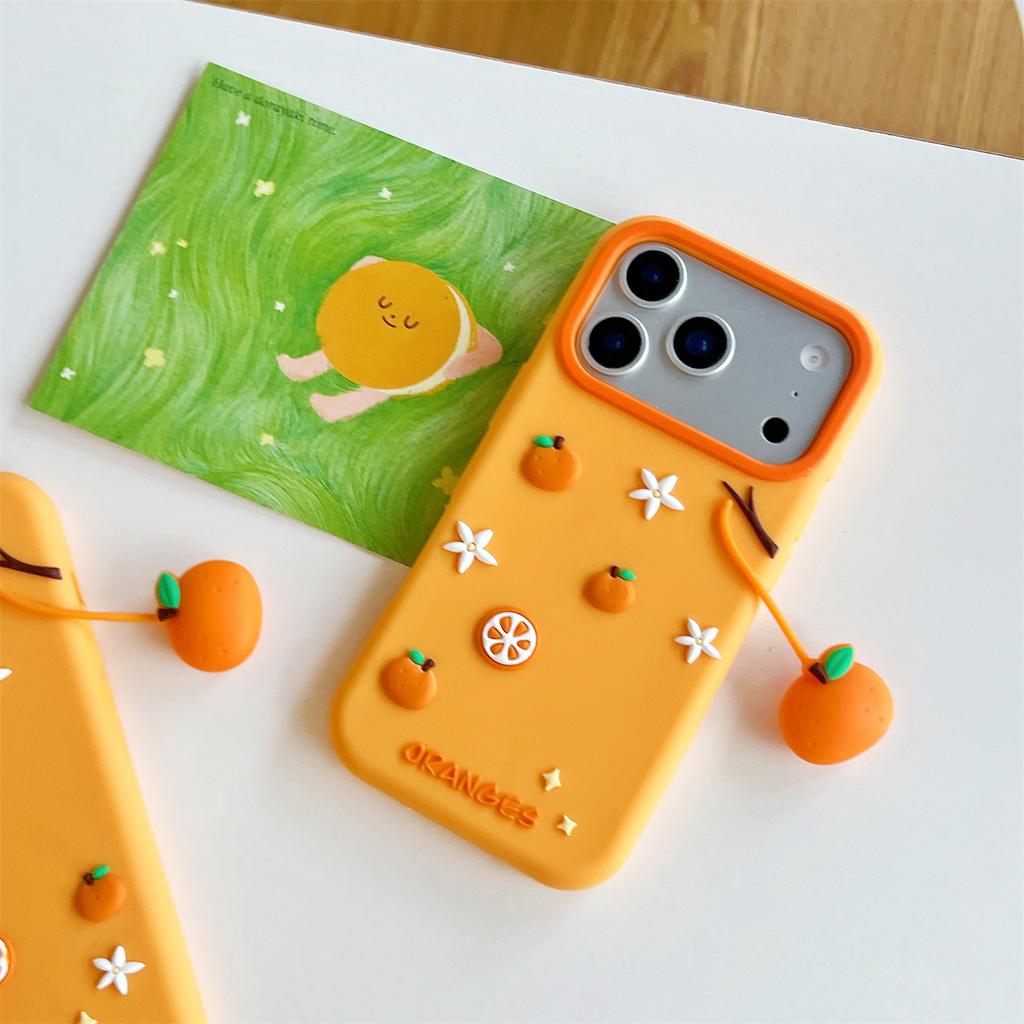 Für iPhone 17 Pro Silikonhülle Niedlicher Orangenförmiger Anhänger Stoßfeste Handy-Rückseite