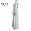 Loose Lace Dress Women V-Neck for Fall, 3/4 Sleeves Maxi with Autumn Outfits Belt, Solid Color Casual Long Vacation Daily Wear Sleeve