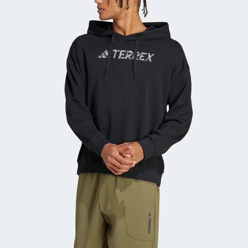 Adidas Mikina s kapucí s potiskem písmen, unisexová, černá HT2113