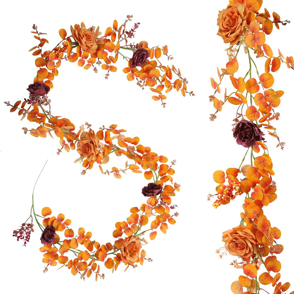 1 Set 74.80inch Artificial Autumn Floral Garland Vibrant 75  Artificial Autumn Floral Garland For Effortless Thanksgiving Decor