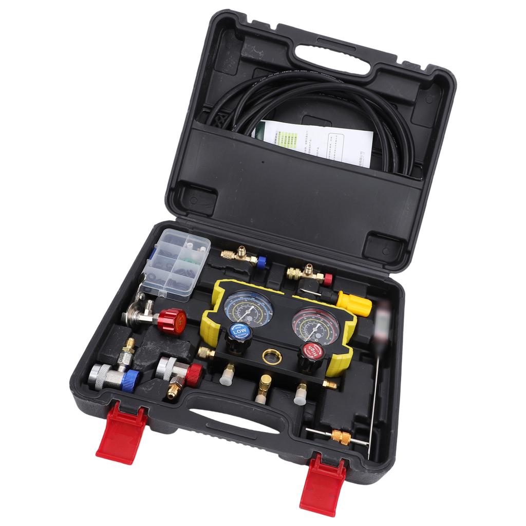 AC Manifold Gauge Set, Automotive R134A R22 R410 Refrigerant Pressure Gauge, AC Charging Tool Kit for Gas Electric