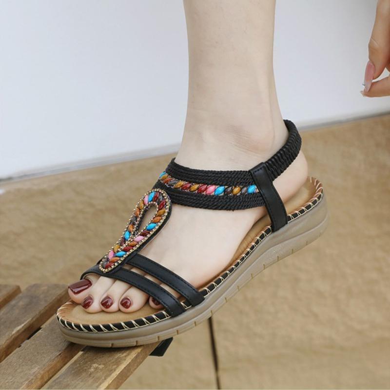 2026 Summer Shoes Women Bohemia Style Sandals Summer Holiday Flat Fashion Brand Ladies Sandals Black Gold Plus Size 42