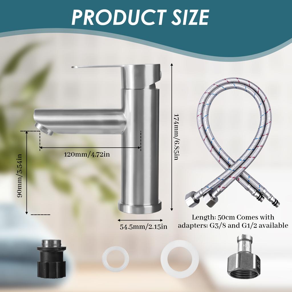 304 Stainless Steel Single-Handle Basin Faucet Brushed Single-Hole Ceramic Cartridge Suitable for Gyms and Living Rooms