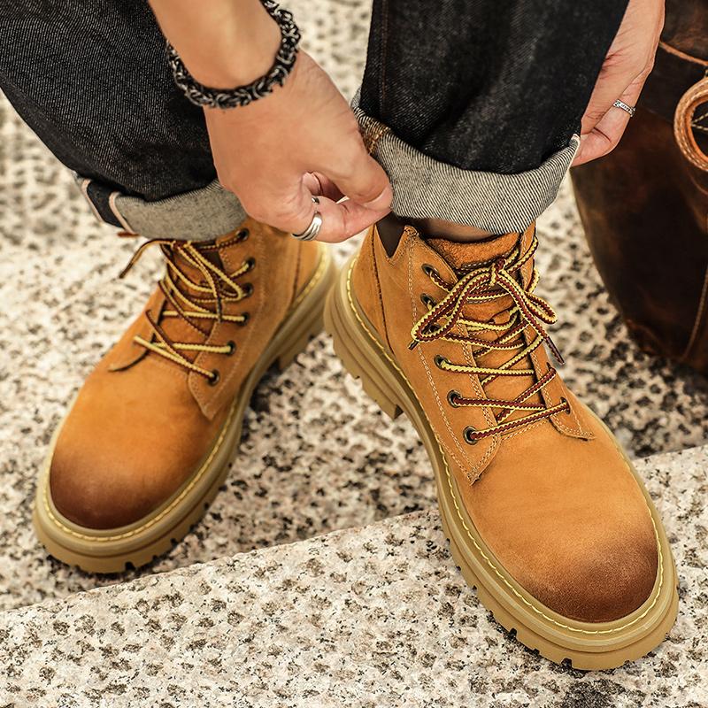 Fashion Luxury Brand Men Basic Boots Leather Fashion High Top Shoes Men All-match Men's Motorcycle Boots Handmade Mens Lace-Up Sneakers