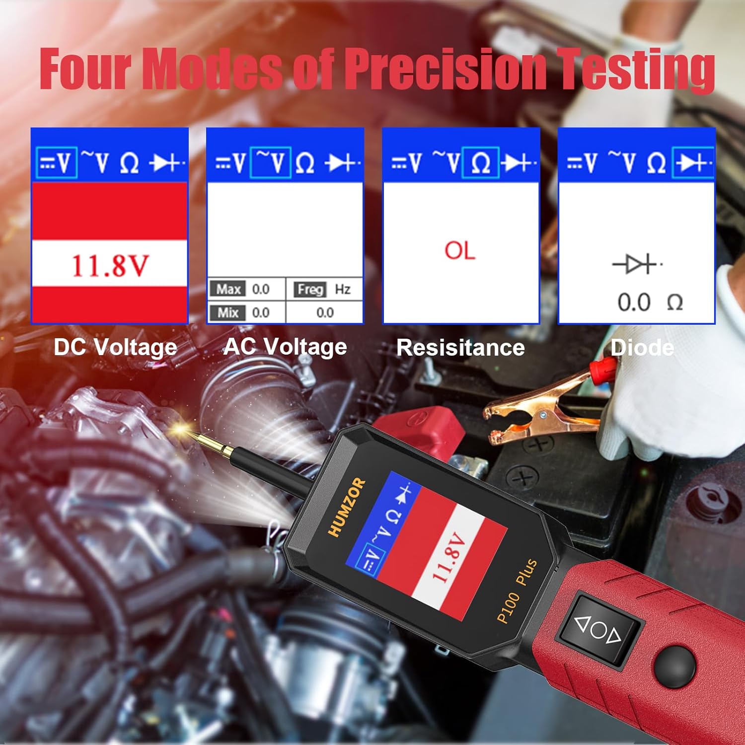 

P100 Pro+ Automotive Circuit Tester with 40FT Cable, Tilt Screen, 4 Modes, 12/24V, Overload Protection United States