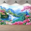 2D Blue Peacock Waterfall Tapestry for Spring Festival Party & Home Background Decoration