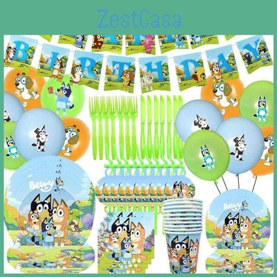 Festa di Compleanno per Bambini a Tema Bluey Articoli Decorazioni Piatto Tovaglia Striscione Palloncino